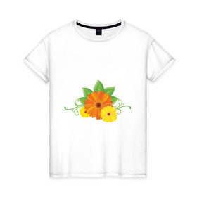 Женская футболка хлопок с принтом Герберы (2) в Петрозаводске, 100% хлопок | прямой крой, круглый вырез горловины, длина до линии бедер, слегка спущенное плечо | герберы | любая женщина любит цветы.цветы | цветок