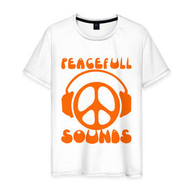 Мужская футболка хлопок с принтом Sounds (2) в Петрозаводске, 100% хлопок | прямой крой, круглый вырез горловины, длина до линии бедер, слегка спущенное плечо. | facefull sounds | sound | меломанам | музыка | наушники | саундс