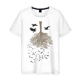 Мужская футболка хлопок с принтом Дерево судьбы в Петрозаводске, 100% хлопок | прямой крой, круглый вырез горловины, длина до линии бедер, слегка спущенное плечо. | вороны | дерево | дерево судьбы | животные | птицы