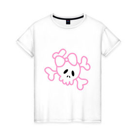 Женская футболка хлопок с принтом Эмо (9) в Петрозаводске, 100% хлопок | прямой крой, круглый вырез горловины, длина до линии бедер, слегка спущенное плечо | emo | розовый череп | эмо | эмо череп