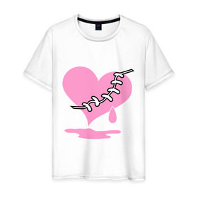 Мужская футболка хлопок с принтом Сердце Emo в Петрозаводске, 100% хлопок | прямой крой, круглый вырез горловины, длина до линии бедер, слегка спущенное плечо. | emo | зашитое сердце | розовое сердце | сердце | сердце эмо | субкультуры | эмо