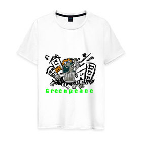 Мужская футболка хлопок с принтом Greenpeace (2) в Петрозаводске, 100% хлопок | прямой крой, круглый вырез горловины, длина до линии бедер, слегка спущенное плечо. | greenpeace | город | гринпис | загрязнение планеты | зеленый мир | мусор | планета замля