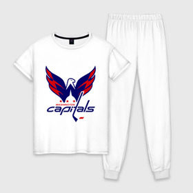 Женская пижама хлопок с принтом Овечкин (Washington Capitals) в Петрозаводске, 100% хлопок | брюки и футболка прямого кроя, без карманов, на брюках мягкая резинка на поясе и по низу штанин | национальная хоккейная лига | нхл