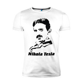 Мужская футболка премиум с принтом Nikola Tesla в Петрозаводске, 92% хлопок, 8% лайкра | приталенный силуэт, круглый вырез ворота, длина до линии бедра, короткий рукав | Тематика изображения на принте: nikola tesla | знаменитая личность | знаменитость | никола тесла | портрет | тесла | ученый | физик