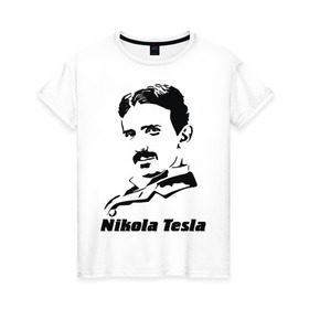 Женская футболка хлопок с принтом Nikola Tesla в Петрозаводске, 100% хлопок | прямой крой, круглый вырез горловины, длина до линии бедер, слегка спущенное плечо | nikola tesla | знаменитая личность | знаменитость | никола тесла | портрет | тесла | ученый | физик