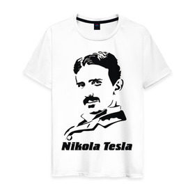 Мужская футболка хлопок с принтом Nikola Tesla в Петрозаводске, 100% хлопок | прямой крой, круглый вырез горловины, длина до линии бедер, слегка спущенное плечо. | nikola tesla | знаменитая личность | знаменитость | никола тесла | портрет | тесла | ученый | физик