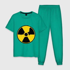 Мужская пижама хлопок с принтом Радиоактивность в Петрозаводске, 100% хлопок | брюки и футболка прямого кроя, без карманов, на брюках мягкая резинка на поясе и по низу штанин
 | знак радиации | предупреждение | радиация | радиоактивность | угрозы
