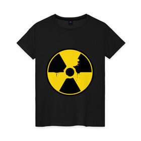 Женская футболка хлопок с принтом Радиоактивность в Петрозаводске, 100% хлопок | прямой крой, круглый вырез горловины, длина до линии бедер, слегка спущенное плечо | знак радиации | предупреждение | радиация | радиоактивность | угрозы