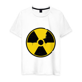 Мужская футболка хлопок с принтом Радиоактивность в Петрозаводске, 100% хлопок | прямой крой, круглый вырез горловины, длина до линии бедер, слегка спущенное плечо. | Тематика изображения на принте: знак радиации | предупреждение | радиация | радиоактивность | угрозы