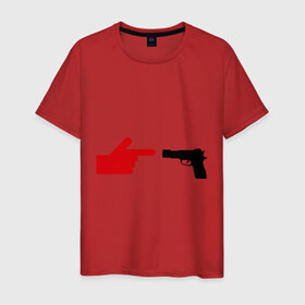 Мужская футболка хлопок с принтом Рука и пистолет в Петрозаводске, 100% хлопок | прямой крой, круглый вырез горловины, длина до линии бедер, слегка спущенное плечо. | 