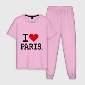 Мужская пижама хлопок с принтом I love Paris в Петрозаводске, 100% хлопок | брюки и футболка прямого кроя, без карманов, на брюках мягкая резинка на поясе и по низу штанин
 | Тематика изображения на принте: i love | i love paris | европа | париж | франция | французский | я люблю париж