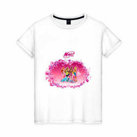 Женская футболка хлопок с принтом Winx club new в Петрозаводске, 100% хлопок | прямой крой, круглый вырез горловины, длина до линии бедер, слегка спущенное плечо | winx | винкс