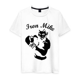 Мужская футболка хлопок с принтом Майк Тайсон в Петрозаводске, 100% хлопок | прямой крой, круглый вырез горловины, длина до линии бедер, слегка спущенное плечо. | mike tyson | железный майк