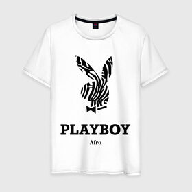Мужская футболка хлопок с принтом Afro PlayBoy в Петрозаводске, 100% хлопок | прямой крой, круглый вырез горловины, длина до линии бедер, слегка спущенное плечо. | Тематика изображения на принте: boy | play | playboy | бой | зайчик | заяц | плей | плейбой | плэйбой