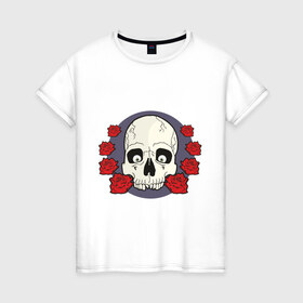 Женская футболка хлопок с принтом Череп (16) в Петрозаводске, 100% хлопок | прямой крой, круглый вырез горловины, длина до линии бедер, слегка спущенное плечо | скелет