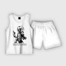 Детская пижама с шортами хлопок с принтом Iron Maden с демоном в Петрозаводске,  |  | iron maden | rock | демон | панк | рок | эмблема iron maden