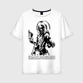 Женская футболка хлопок Oversize с принтом Iron Maden с демоном в Петрозаводске, 100% хлопок | свободный крой, круглый ворот, спущенный рукав, длина до линии бедер
 | iron maden | rock | демон | панк | рок | эмблема iron maden