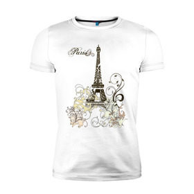 Мужская футболка премиум с принтом Paris (2) в Петрозаводске, 92% хлопок, 8% лайкра | приталенный силуэт, круглый вырез ворота, длина до линии бедра, короткий рукав | башня | париж | парижане | франция | французский | французы | эйфелева