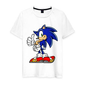 Мужская футболка хлопок с принтом Sonic (2) в Петрозаводске, 100% хлопок | прямой крой, круглый вырез горловины, длина до линии бедер, слегка спущенное плечо. | sega | sonic | super sonic | видеоигры | еж | приставки | соник