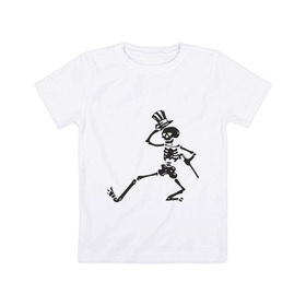 Детская футболка хлопок с принтом Скелет - артист в Петрозаводске, 100% хлопок | круглый вырез горловины, полуприлегающий силуэт, длина до линии бедер | Тематика изображения на принте: 