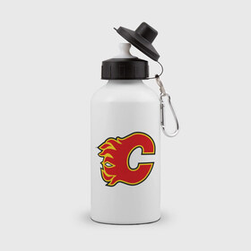 Бутылка спортивная с принтом Calgary Flames McDonald в Петрозаводске, металл | емкость — 500 мл, в комплекте две пластиковые крышки и карабин для крепления | Тематика изображения на принте: 