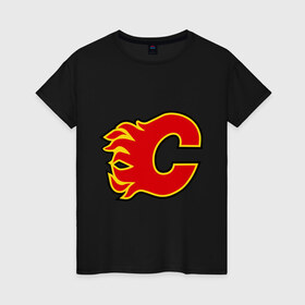 Женская футболка хлопок с принтом Calgary Flames McDonald в Петрозаводске, 100% хлопок | прямой крой, круглый вырез горловины, длина до линии бедер, слегка спущенное плечо | Тематика изображения на принте: 