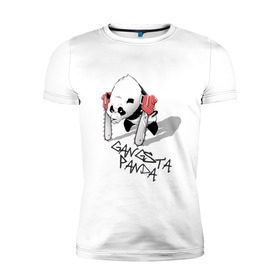 Мужская футболка премиум с принтом Gangsta Panda (2) в Петрозаводске, 92% хлопок, 8% лайкра | приталенный силуэт, круглый вырез ворота, длина до линии бедра, короткий рукав | панда