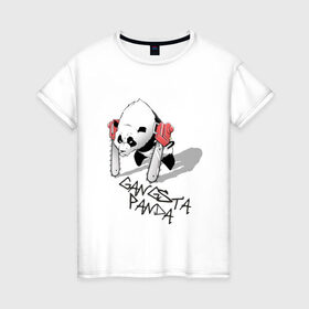 Женская футболка хлопок с принтом Gangsta Panda (2) в Петрозаводске, 100% хлопок | прямой крой, круглый вырез горловины, длина до линии бедер, слегка спущенное плечо | Тематика изображения на принте: панда