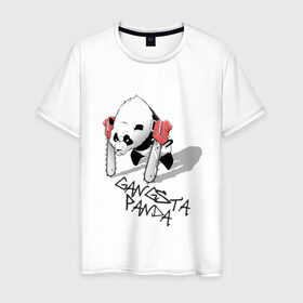 Мужская футболка хлопок с принтом Gangsta Panda (2) в Петрозаводске, 100% хлопок | прямой крой, круглый вырез горловины, длина до линии бедер, слегка спущенное плечо. | панда
