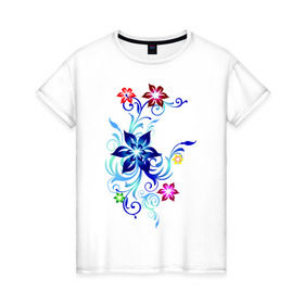 Женская футболка хлопок с принтом Цветы Пандоры в Петрозаводске, 100% хлопок | прямой крой, круглый вырез горловины, длина до линии бедер, слегка спущенное плечо | Тематика изображения на принте: букет | цветочки | цветы