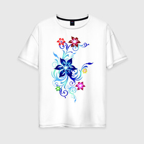 Женская футболка хлопок Oversize с принтом Цветы Пандоры в Петрозаводске, 100% хлопок | свободный крой, круглый ворот, спущенный рукав, длина до линии бедер
 | букет | цветочки | цветы
