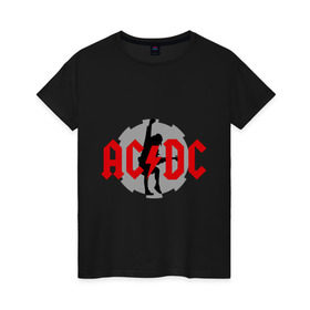 Женская футболка хлопок с принтом AC DC Ангус Янг в Петрозаводске, 100% хлопок | прямой крой, круглый вырез горловины, длина до линии бедер, слегка спущенное плечо | ac dc | acdc | acds | heavy metal | metal | rock | trash metal | квартет | метал | рок | рок группа | рок группы | трэш метал | хеви метал