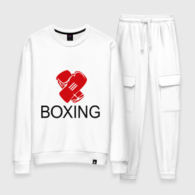 Женский костюм хлопок с принтом Boxing (2) в Петрозаводске, 100% хлопок | на свитшоте круглая горловина, мягкая резинка по низу. Брюки заужены к низу, на них два вида карманов: два 