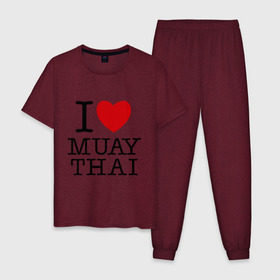 Мужская пижама хлопок с принтом I love Muay Thai в Петрозаводске, 100% хлопок | брюки и футболка прямого кроя, без карманов, на брюках мягкая резинка на поясе и по низу штанин
 | муай тай
