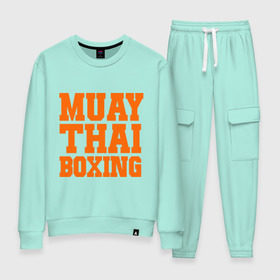 Женский костюм хлопок с принтом Muay Thai Boxing в Петрозаводске, 100% хлопок | на свитшоте круглая горловина, мягкая резинка по низу. Брюки заужены к низу, на них два вида карманов: два 