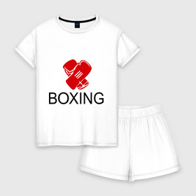 Женская пижама с шортиками хлопок с принтом Boxing в Петрозаводске, 100% хлопок | футболка прямого кроя, шорты свободные с широкой мягкой резинкой | box | boxing | footbolki | бокс | боксер | боксерские перчатки | боксинг | перчатки | спорт