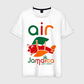 Мужская футболка хлопок с принтом Самолетик в Петрозаводске, 100% хлопок | прямой крой, круглый вырез горловины, длина до линии бедер, слегка спущенное плечо. | jamaica | самолет | самолетик | ямайка
