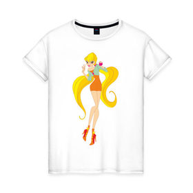 Женская футболка хлопок с принтом Stella в Петрозаводске, 100% хлопок | прямой крой, круглый вырез горловины, длина до линии бедер, слегка спущенное плечо | stella | stellaвинкс | winx | стелла