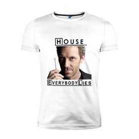 Мужская футболка премиум с принтом House idea в Петрозаводске, 92% хлопок, 8% лайкра | приталенный силуэт, круглый вырез ворота, длина до линии бедра, короткий рукав | everybody lies | haus | house | все лгут | доктор | хауз | хаус | хью лори