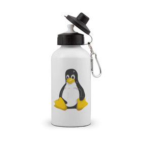 Бутылка спортивная с принтом Linux (7) в Петрозаводске, металл | емкость — 500 мл, в комплекте две пластиковые крышки и карабин для крепления | пингвин