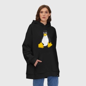 Худи SuperOversize хлопок с принтом Linux (7) в Петрозаводске, 70% хлопок, 30% полиэстер, мягкий начес внутри | карман-кенгуру, эластичная резинка на манжетах и по нижней кромке, двухслойный капюшон
 | пингвин
