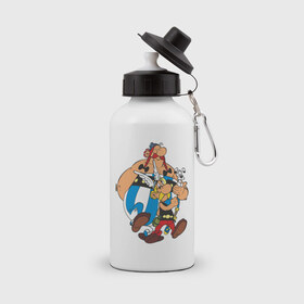Бутылка спортивная с принтом Asterix&Obelix (3) в Петрозаводске, металл | емкость — 500 мл, в комплекте две пластиковые крышки и карабин для крепления | астерикс | астерикс и обеликс | обеликс