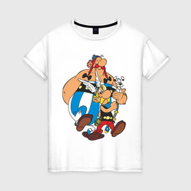 Женская футболка хлопок с принтом Asterix&Obelix (3) в Петрозаводске, 100% хлопок | прямой крой, круглый вырез горловины, длина до линии бедер, слегка спущенное плечо | астерикс | астерикс и обеликс | обеликс