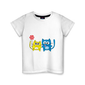 Детская футболка хлопок с принтом Влюбленные котята в Петрозаводске, 100% хлопок | круглый вырез горловины, полуприлегающий силуэт, длина до линии бедер | влюбленные | влюбленные котятакотик | киса | кот | котенок | котята | кошка | любовь | парочка
