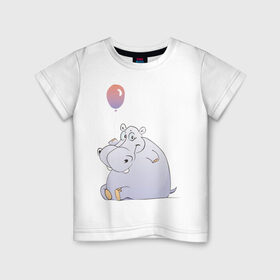 Детская футболка хлопок с принтом Бегемот в Петрозаводске, 100% хлопок | круглый вырез горловины, полуприлегающий силуэт, длина до линии бедер | бегемот | воздушный | гипопотам | гиппопотам | шар | шарик