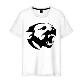 Мужская футболка хлопок с принтом Питбуль в Петрозаводске, 100% хлопок | прямой крой, круглый вырез горловины, длина до линии бедер, слегка спущенное плечо. | злая собака | питбуль