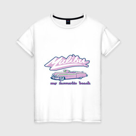Женская футболка хлопок с принтом Malibu в Петрозаводске, 100% хлопок | прямой крой, круглый вырез горловины, длина до линии бедер, слегка спущенное плечо | malibu | кадиллак | малибу | мой любимый пляж