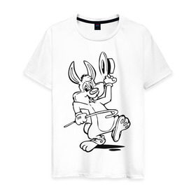 Мужская футболка хлопок с принтом Зайчик (6) в Петрозаводске, 100% хлопок | прямой крой, круглый вырез горловины, длина до линии бедер, слегка спущенное плечо. | зайченок | зайчик | зайчонок | заяц | кролик