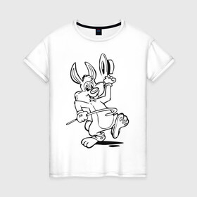 Женская футболка хлопок с принтом Зайчик (6) в Петрозаводске, 100% хлопок | прямой крой, круглый вырез горловины, длина до линии бедер, слегка спущенное плечо | зайченок | зайчик | зайчонок | заяц | кролик