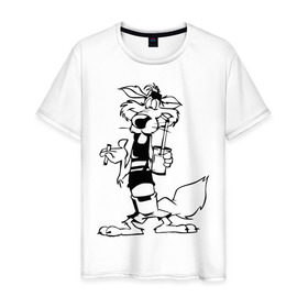 Мужская футболка хлопок с принтом Волк (4) в Петрозаводске, 100% хлопок | прямой крой, круглый вырез горловины, длина до линии бедер, слегка спущенное плечо. | волк | животные | лимонад | стакан с трубочкой